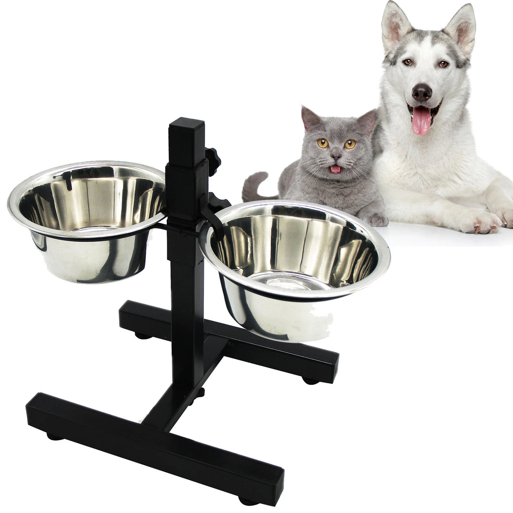 Comedero y Bebedero Elevado de Acero Inoxidable para Perros con Altura Ajustable