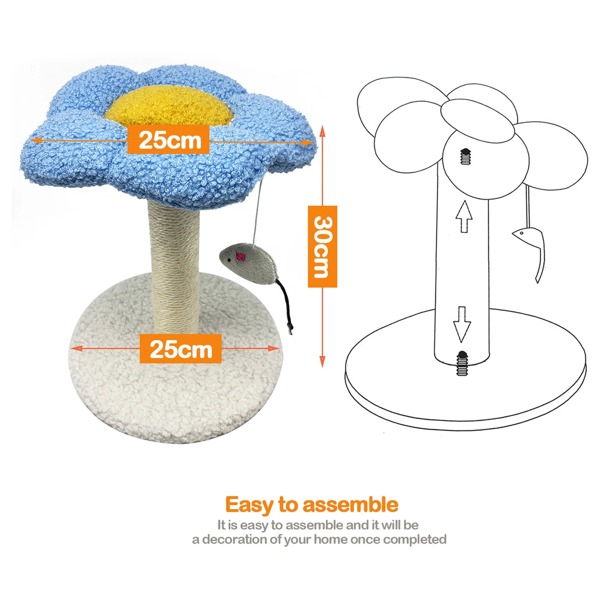 Rascador Árbol para Gatos Flor con Ratón Colgante y Poste de Sisal