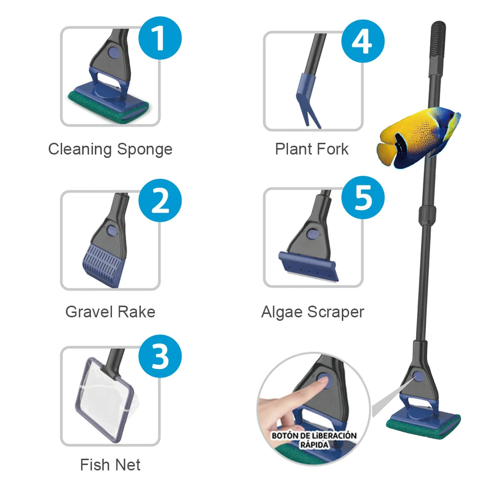 Kit de Limpieza para Acuario 5 en 1 con Mango Largo