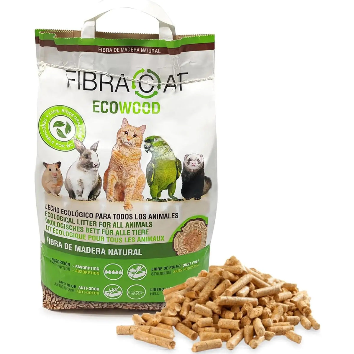 Lecho Higiénico de Pellets de Madera para Roedores, Aves y Gatos