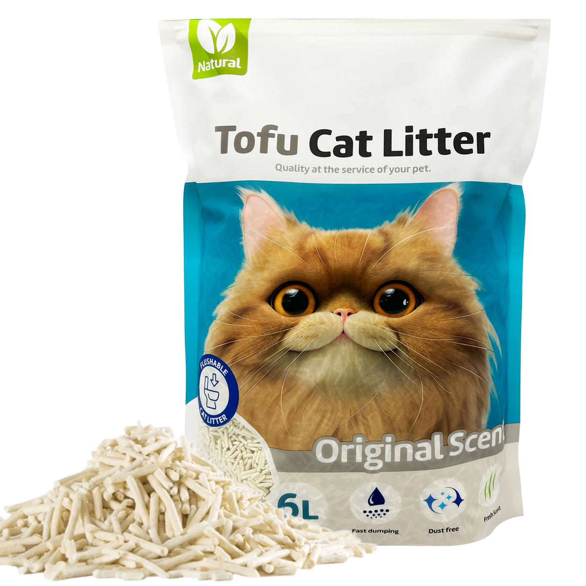 Arena de Tofu para Gatos Aglomerante sin Polvo
