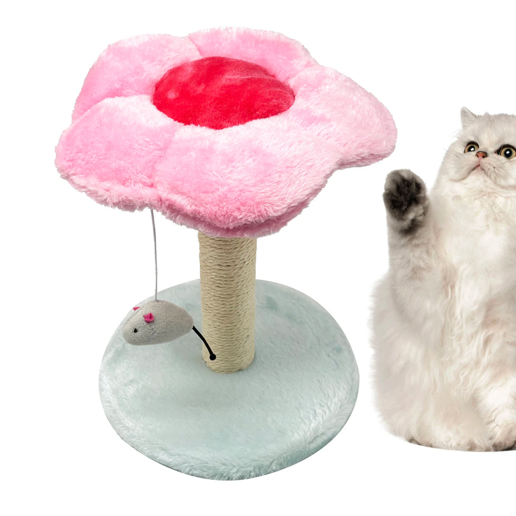 Rascador Árbol para Gatos Flor con Ratón Colgante y Poste de Sisal