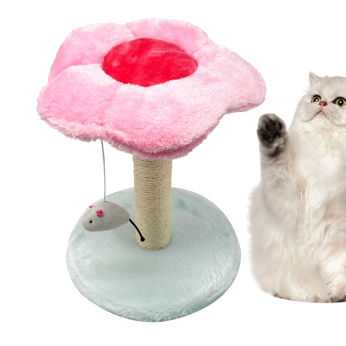 Rascador Árbol para Gatos Flor con Ratón Colgante y Poste de Sisal