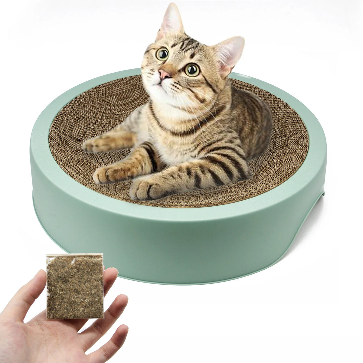 Rascador de Cartón Redondo para Gatos con Hierba Gatera