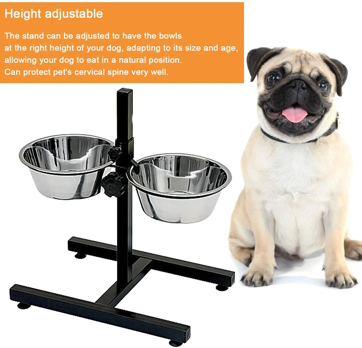Comedero y Bebedero Elevado de Acero Inoxidable para Perros con Altura Ajustable