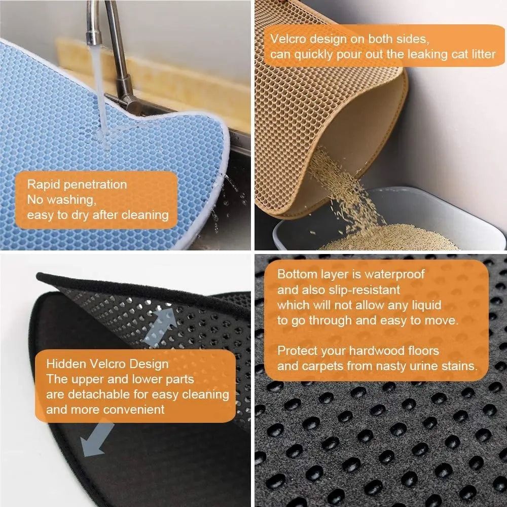 Estera de Arena para Gatos de Doble Capa Impermeable y Fácil de Limpiar