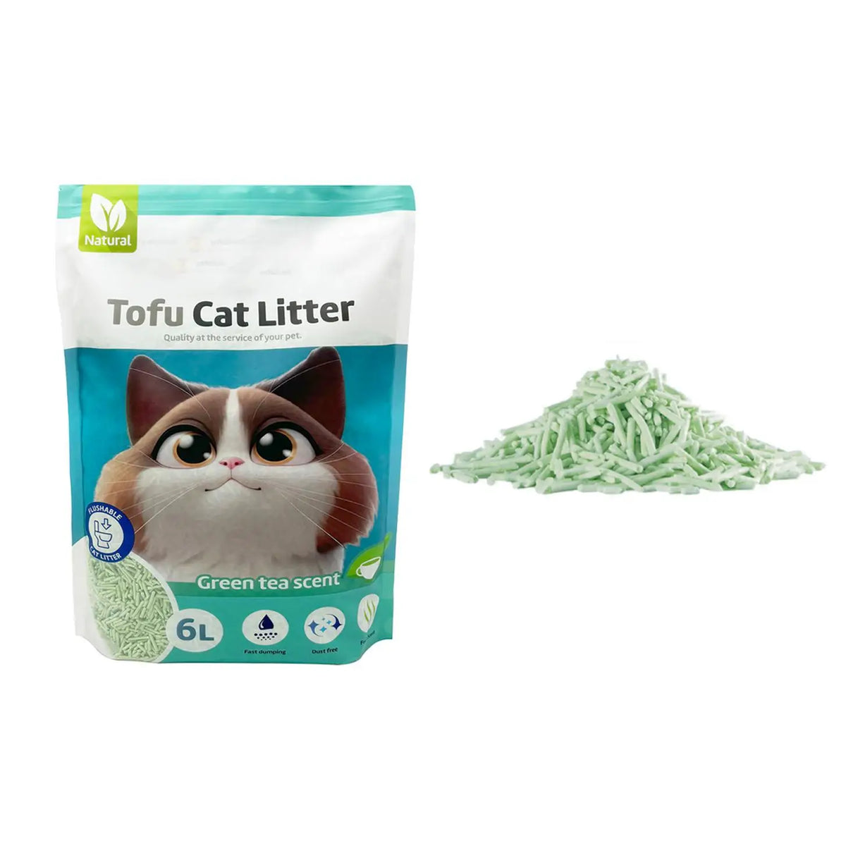 Arena de Tofu para Gatos Aglomerante sin Polvo