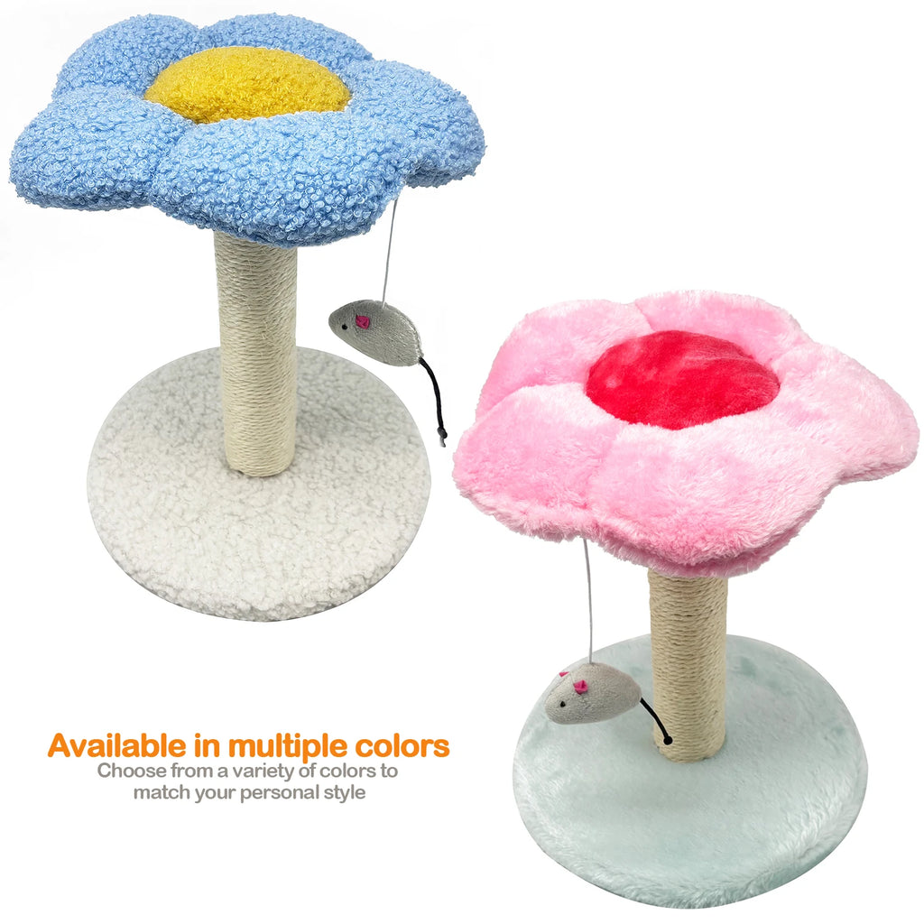Rascador Árbol para Gatos Flor con Ratón Colgante y Poste de Sisal