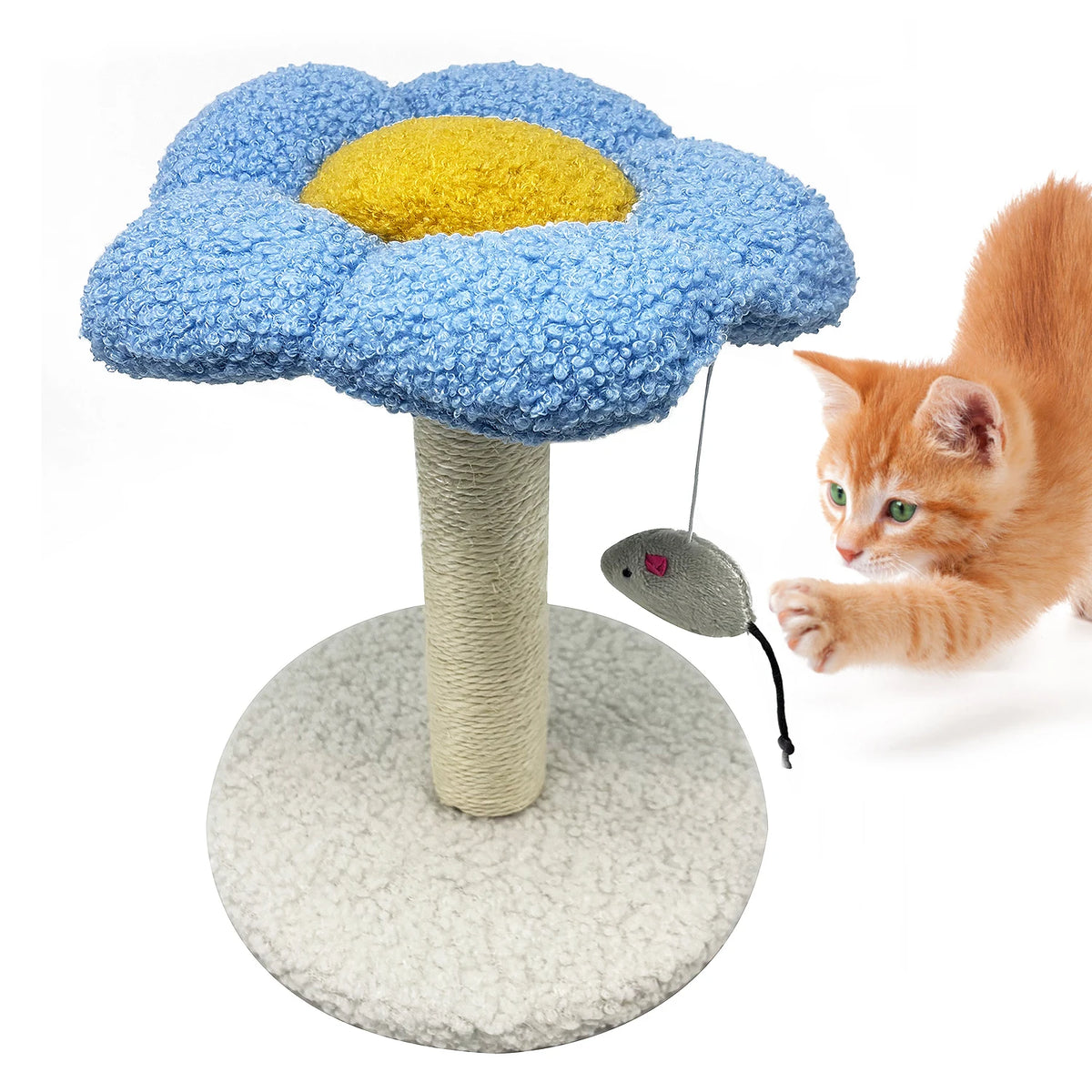 Rascador Árbol para Gatos Flor con Ratón Colgante y Poste de Sisal