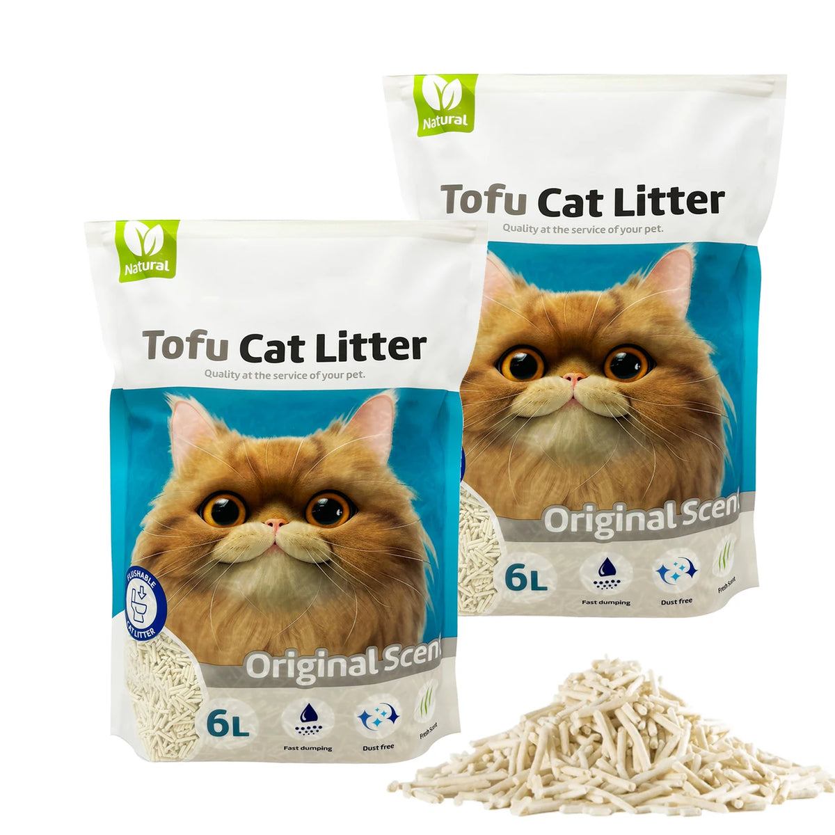 Arena de Tofu para Gatos Aglomerante sin Polvo