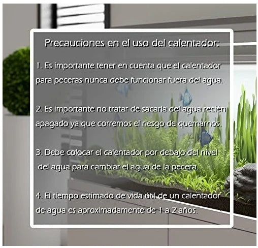 Calentador Sumergible para Acuario de Acero Inoxidable con 2 Ventosas