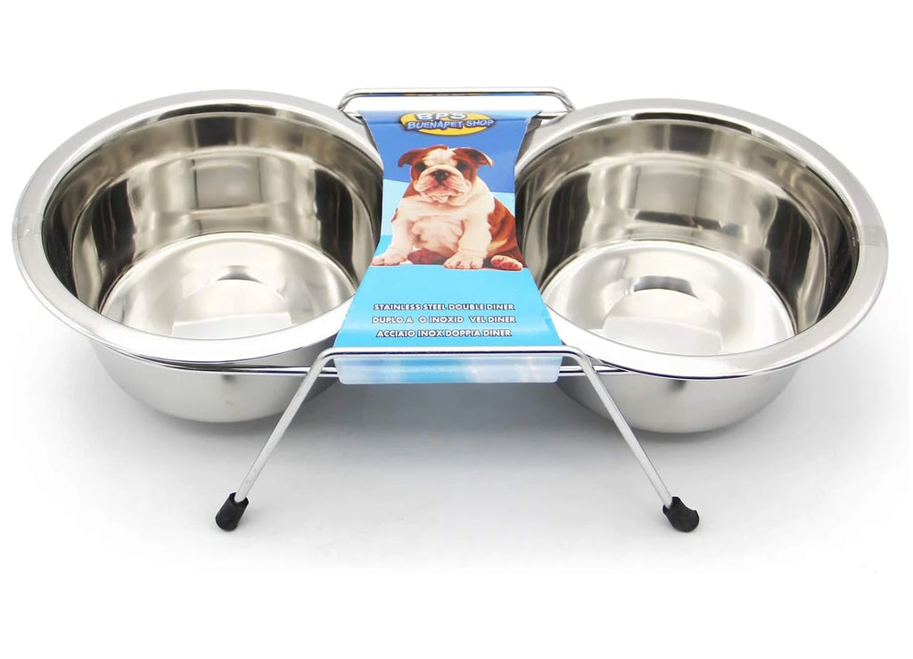 Pack 2 Comederos y Bebederos de Acero Inoxidable para Perros y Gatos con Base Antideslizante